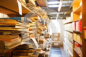 Archive storage, old documents stored in the library photo