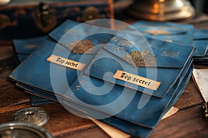 archived folders with documents top secret on table