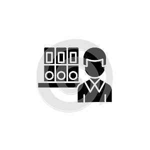 Archivist black icon concept. Archivist flat vector symbol, sign, illustration.