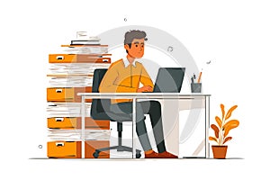 Archivist technician at work clerkdata entry isolated