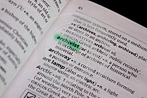 Archivist word or phrase in a dictionary