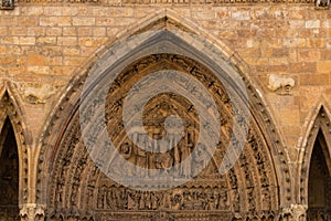 Archivolts and tympanum detail of the main entrance door in the