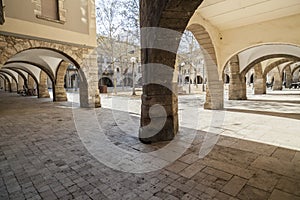 Archs in main square of Banyoles,Catalonia,Spain.