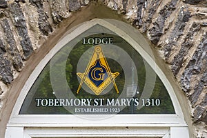 Archway above the entrance to Tobermory Masonic Lodge on the Isle of Mull