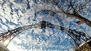 Archway, American Flag and Clouds