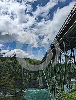 Archway Bridge Overlooking Bay with Sky and Water with Clouds