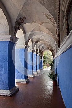Archway corridor in Monastery of Santa Catalina, in Arequipa, Peru