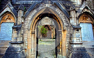 Archway into courtyard, Holyrood Church, Southampton, England