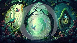 Archway in enchanted fairy tale forest. AI Generated