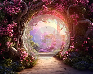 Archway in an enchanted garden landscape.