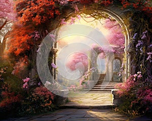 Archway in an enchanted garden landscape.