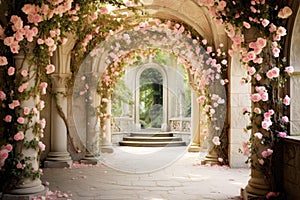 Archway Filled with Pink Roses