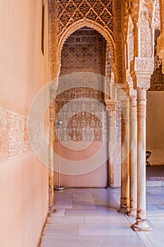 Archway at Nasrid Palaces (Palacios Nazaries) at Alhambra in Granada, Spa