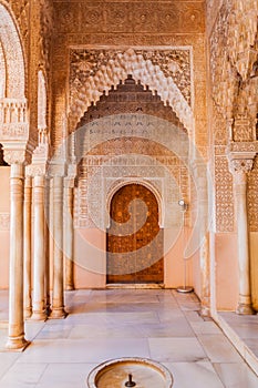 Archway at Nasrid Palaces (Palacios Nazaries) at Alhambra in Granada, Spa