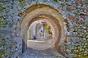 An archway in the Scaliger Castle of the charming village Malcesine