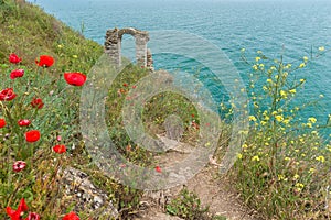 Archway of a stronghold on the bulgarian coast at Cape Kaliakra