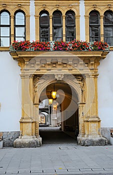 Archway to renaissance Landhouse building in Graz, Austria. UNESCO World Heritage Site