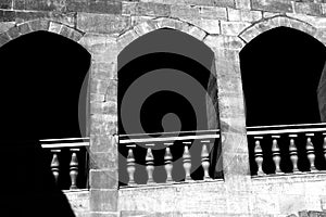 Archways on Hotel Geneve facade in Geneva  Switzerland