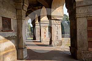 Archways outside of Isa Khans Garden Tomb, part of Humayan`s Tomb Complex