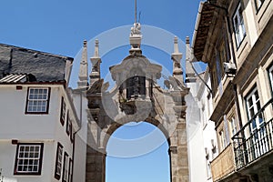Arco da Porta Nova, late 18th century, detail of the eastern facade with the image of Our Lady of Nazareth, Braga, Portugal