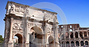 Arco de Constantino and Colosseum in Rome, Italy photo
