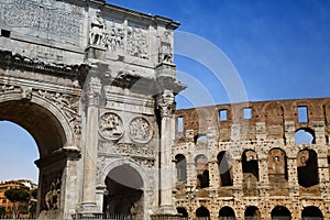 Arco de Constantino and Colosseum in Rome, Italy