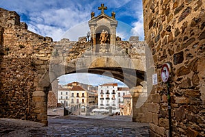 Arco de la Estrella, Arch of the Star at the Main square of Caceres, Spain