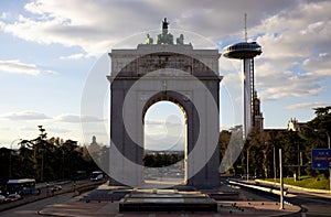 Arco de la victoria and Faro de Moncloa in Madrid photo