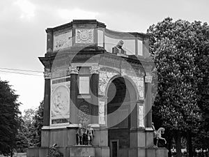 Arco del Valentino arch in Turin, black and white