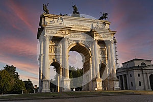 Arco della pace in milan at sunset