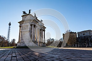 Arco della Pace (Porta Sempione) Sunrise in Milan Italy Traveling Sightseeing Destination Winter 2016 Blue Sky Outdoors Beautiful