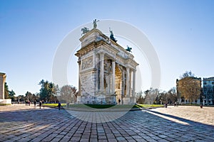 Arco della Pace (Porta Sempione) Sunrise in Milan Italy Traveling Sightseeing Destination Winter 2016 Blue Sky Outdoors Beautiful