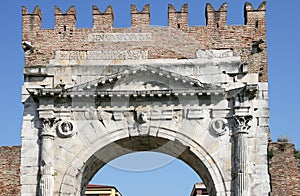 Arco di Augusto stone gate detail Rimini photo