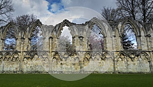 Arches of the ruins of the Benedictine Abbey of Saint Mary in the English city of York. photo