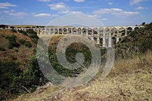 Arcos del Sitio Arcos Site historic aqueduct in Tepotzotlan, Mexico