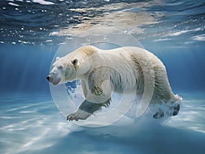 Arctic Ambush. Polar Bear Stalks Prey in Icy Water. photo