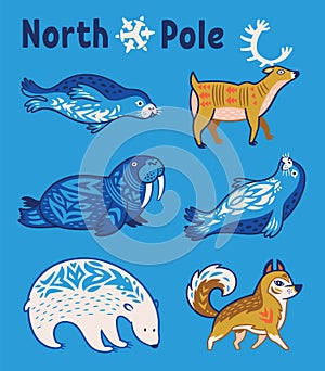 Arctic animals set in cartoon style