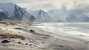 Arctic Beaches: Serene Snowy Mountains And Moody Color Schemes