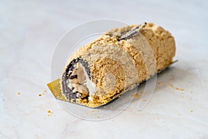 Arctic Cake Milky Roll Dessert with Biscuit Powder and Banana