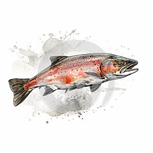 Arctic Char Ink Illustration On White Background