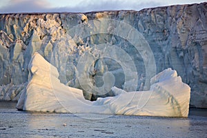 Arctic glacier and floating iceberg