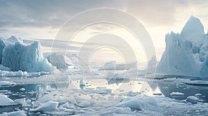 Arctic Glacier: A Serene Polar Landscape With Icebergs