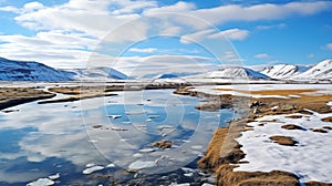 Arctic Hare Region: Frozen Landscape With Rivers And Land