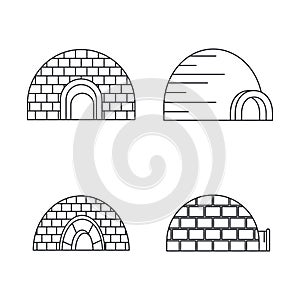 Arctic igloo icon set, outline style