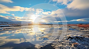 Arctic Lagoon: Sun Reflected In Frozen River