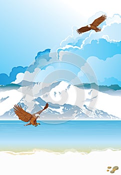 Arctic landscape with eagle fishing