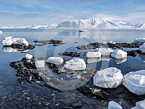 Arctic landscape - ice, sea, mountains, glaciers - Spitsbergen, Svalbard