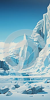 Arctic Landscape Illustration With Depth-defying Murals And Adventure Pulp Style