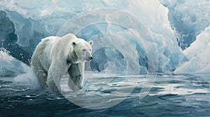 the Arctic landscape through a lifelike image featuring a white bear in isolation against a pristine Arctic background.