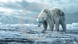 the Arctic landscape through a lifelike image featuring a white bear in isolation against a pristine Arctic background.